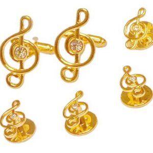 Lt Gold Musical Treble Clef Formal Set with CZ center stone on links & Studs